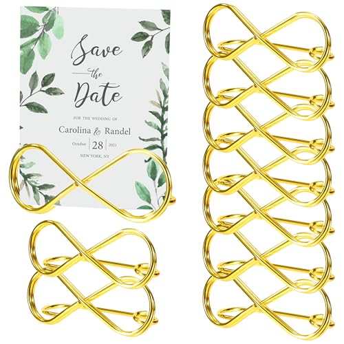 Baimuni Tischkartenhalter Goldener, 10 Stück Tischnummer Halter Metall Hochzeit, Unendlichkeit Sitzetiketten Nachrichtenclip Kartenhalter, Foto Bildkarten Displayständer, Restaurant Party Dekoration