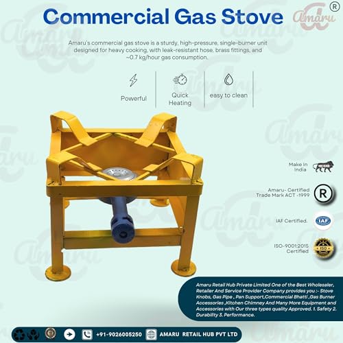 Image of Amaru Single Burner Iron Square Chulha Canteen Bhatti Commercial Gas Stove -Multi Colour, Manual (Small-10Wx10Lx8H)