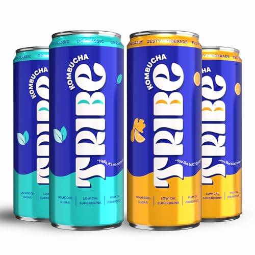 Image of Tribe Kombucha Probiotic Super Drink| Gluten free | Immunity Booster | Antioxidant and Hydration | Support Gut Health |Super Refereshing |250 ML (Classic and Gingerade, Pack of 4)
