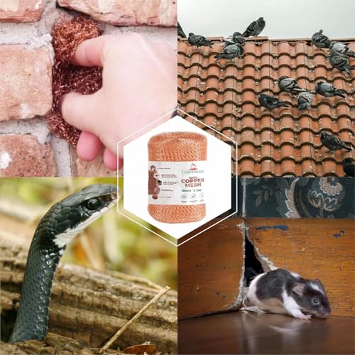 copper mesh rodent control 5in x 36ft- rustproof copper mesh roll for rodent bat amp snail - perfect for hole blocking gardening amp sealing water opening - plus bonus scissor amp gloves