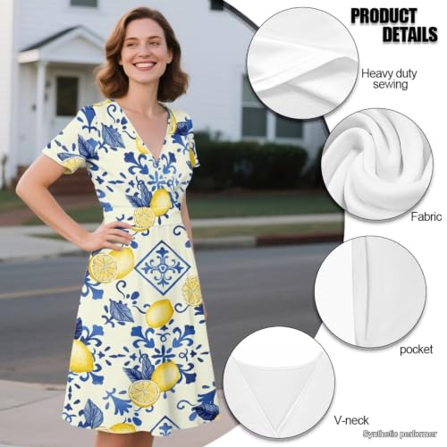 Image of Women's Summer Dresses Short Sleeve Formal Dresses with Pockets | Lightweight polyester fabric delivers cool airflow during hot summer outdoor activities