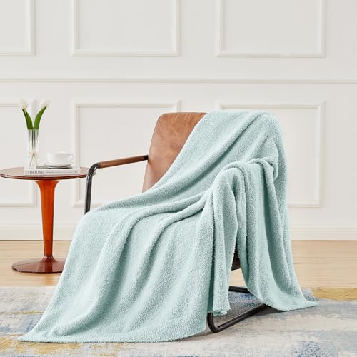 Image of CYMULA Knit Throw Blanket for Couch Sky Blue - Super Soft Lightweight Plush Fuzzy Fluffy Cozy Blankets and Throws for Sofa Bed, 50 x 60 inches