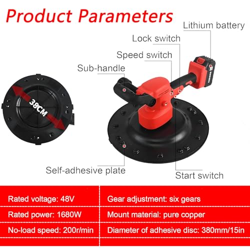 Akku-Betonkelle 1680W bürstenloser Motor 6-Gang 380mm für Zementmörtel – Bild 8