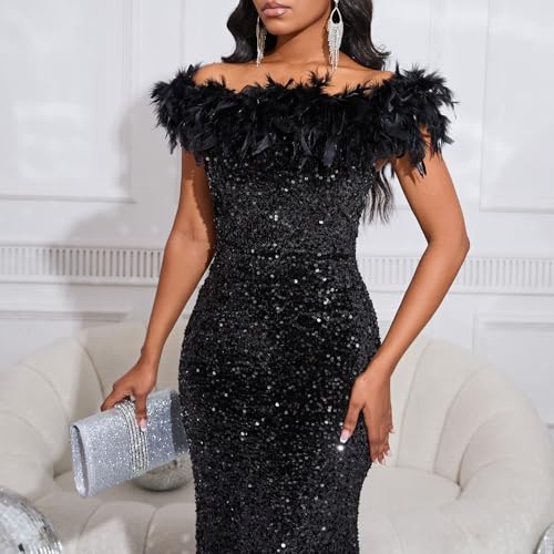Cololura Women Elegant Sexy Sequin Off Shoulder Mermaid Bodycon Cocktail Evening Party Maxi Dress4