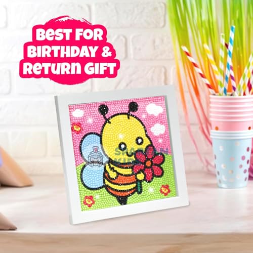 Image of SPARTAN KIDS Diamond Art Kit with Wooden Photo Frame, Creative Painting Activity for Kids Ages 9-12,Best Birthday Party Return Gift (5, Bee with Flowers)