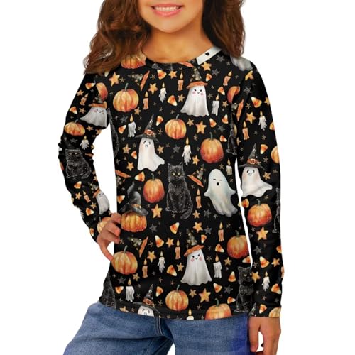 Renewold Halloween Girls Boys T-Shirts Kids Athletic Tees Shirts Long Sleeve Crewneck T Shirts Casual Clothes 3-16 Years