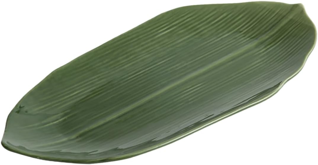 FUOYLOO Ceramic Sushi Plate Leaf Shaped Japanese Food Display Dish Sashimi Serving Tray for Snacks and Desserts Kitchen Dining Tableware