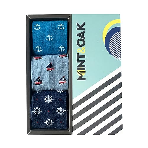 Image of Mint & Oak Printed Crew Socks For Men, Soft Cotton Calf Length Socks, Colorful Sock Gift For Men, Anti-Microbial & Odour Free, Funky Socks - Gift Box of 3