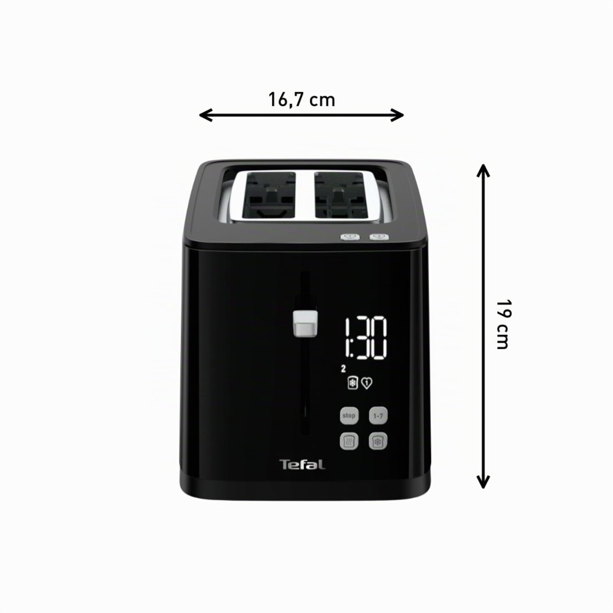 Tefal Tostador Smart light, 2 ranuras,pantalla digital,cuenta atrás,ajustes personalizados,funciones de descongelar y recalentar,7 niveles de tostado,uso para pan de molde color negro TT640810