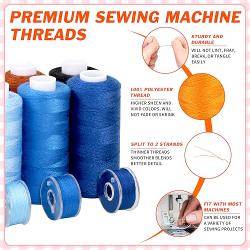 Image of 140 Pcs Sewing Thread Kit, 36 Assorted Colors Machine Threads with Spools, 400 Yards Prewound Bobbins Set with 10 Machine Needles (70 /9, 75 /11, 90 /14, 100 /16 110 /18) for Universal Sewing Machines Use