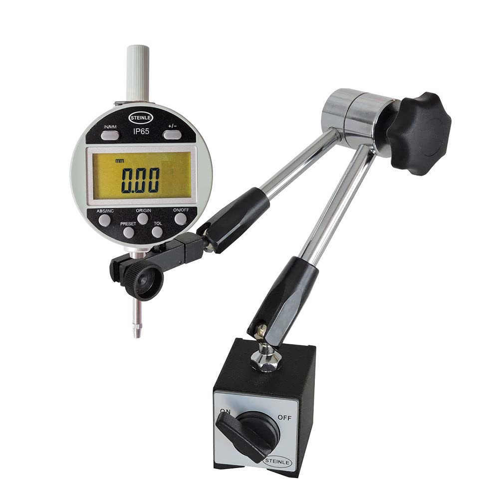 STEINLE Magnet Messstativ Zentralklemmung inkl. Digital Messuhr im SET Messbereich 12,5/0,01 mm