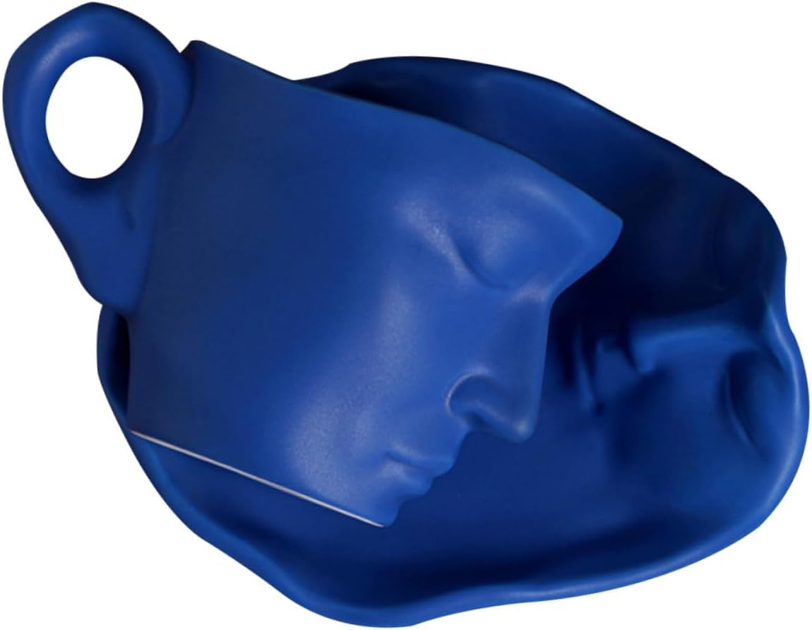 Creative Abstract Face Kiss Ceramic Coffee Cup and Saucer Set 260ml Matte Blue Macaron Color Tea Mug with Spoon for Home and Office