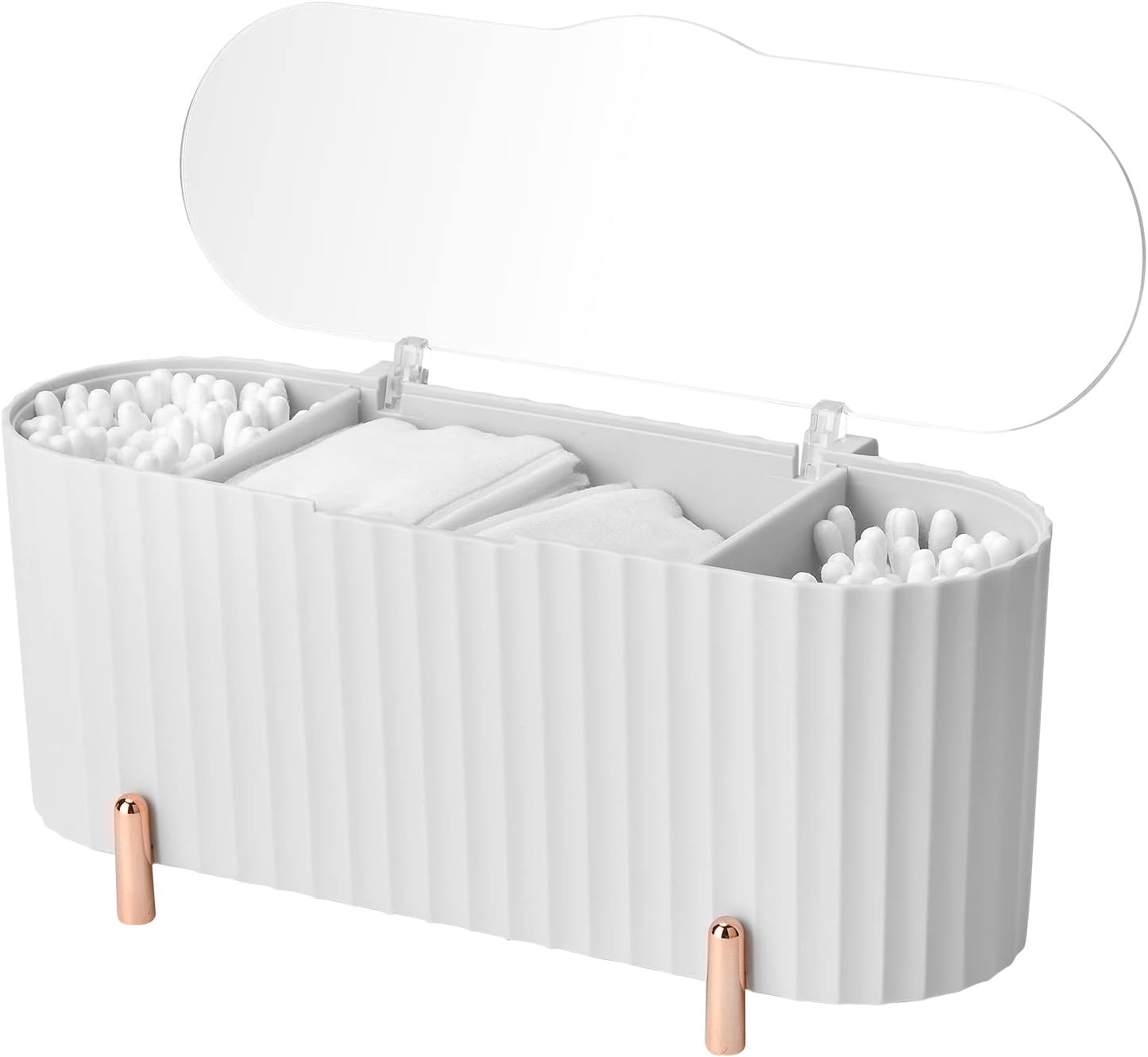 DIYARTS Makeup Pads Container, Cotton Swab Holder, Cotton Ball Canister, Cotton Pad Holder Dispenser, Cotton Pad Storage, 3 Compartments ABS with Lid for Bedroom Bathroom Dressing Table