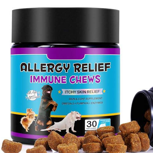 REBODUM Dog Allergy Relief Chews Itchy and Immunity Treats for Dogs Itchy Dog Skin Relief Anti Itch Skin& Coat Supplement for All Dogs Peking Duck Flavor