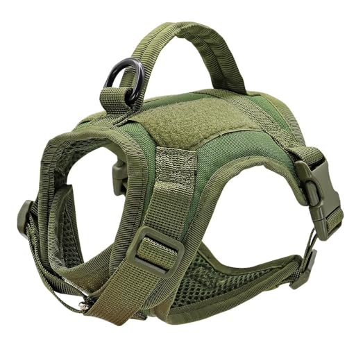 2つのステッカーパッチ付きの軍用戦術犬の猫ハーネス,緑