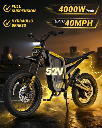 Jasion Patrol Electric Dirt Bike for Adults&Teens,4000W Peak 40MPH Electric Bike with 52V 30AH 1560Wh Battery E Dirt Bik - Additional View