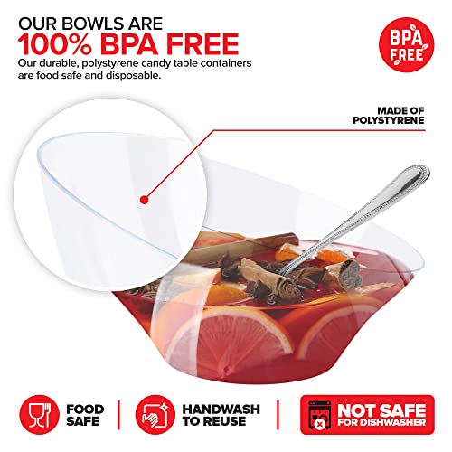 Stock Your Home 54oz Clear Plastic Serving Bowls (6 Pack) – Disposable Large Snack & Candy Bowls for Parties, Buffet, Chips, Popcorn & Salad Bar