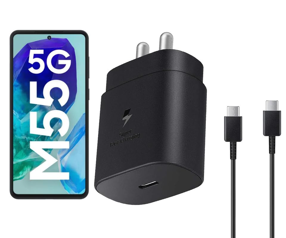 Image of 25W Type C Charger for Samsung Galaxy M55 5G | USB C to C Port Super Fast Charging Adapter for Galaxy Tab S9 Ultra /S9 Fe /S9 plus /S9 /A9 /A9 Plus /S8, 25 w Quick Mobile Phone Adaptor USB-C Device, Black