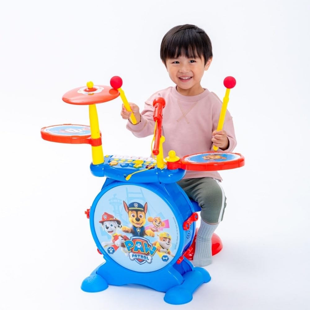 Lexibook K610PA Paw Patrol Chase Elektroniczny Zestaw dla Dzieci, Muzyczna Zabawka, Realistyczny Dźwięk Perkusji, 8-Klawiszowa Klawiatura, Wtyczka Mp3, Siedzisko w Zestawie, Niebieski, Czerwony