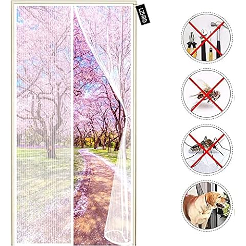LZHBD Magnetic Screen Door - for French Doors Sliding Glass Doors Patio Doors - Hands Free Automatic Closing Instant Mesh Mosquito & Bug Net Curtain 70x190cm, White Cover