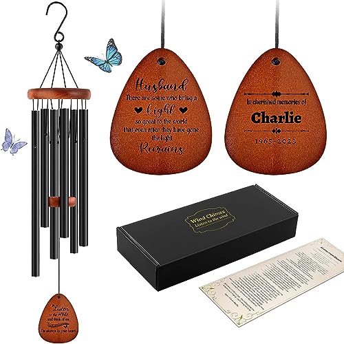 Personalized Memoria Wind Chimes, Memorial Sympathy Bereavement Gifts for Loss of Husband, Sympathy Gifts Wind Chimes with Name Date and Text, Loss of Husband Sympathy Gift
