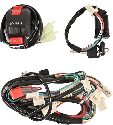 Complete Electrics Wiring Harness 6 Pole Stator Coil CDI Wire Harness Solenoid Relay Spark Plug for 4 Stroke ATV 50cc 70cc 90cc 110cc 125cc Pit Quad Dirt Bike Buggy Go Kart