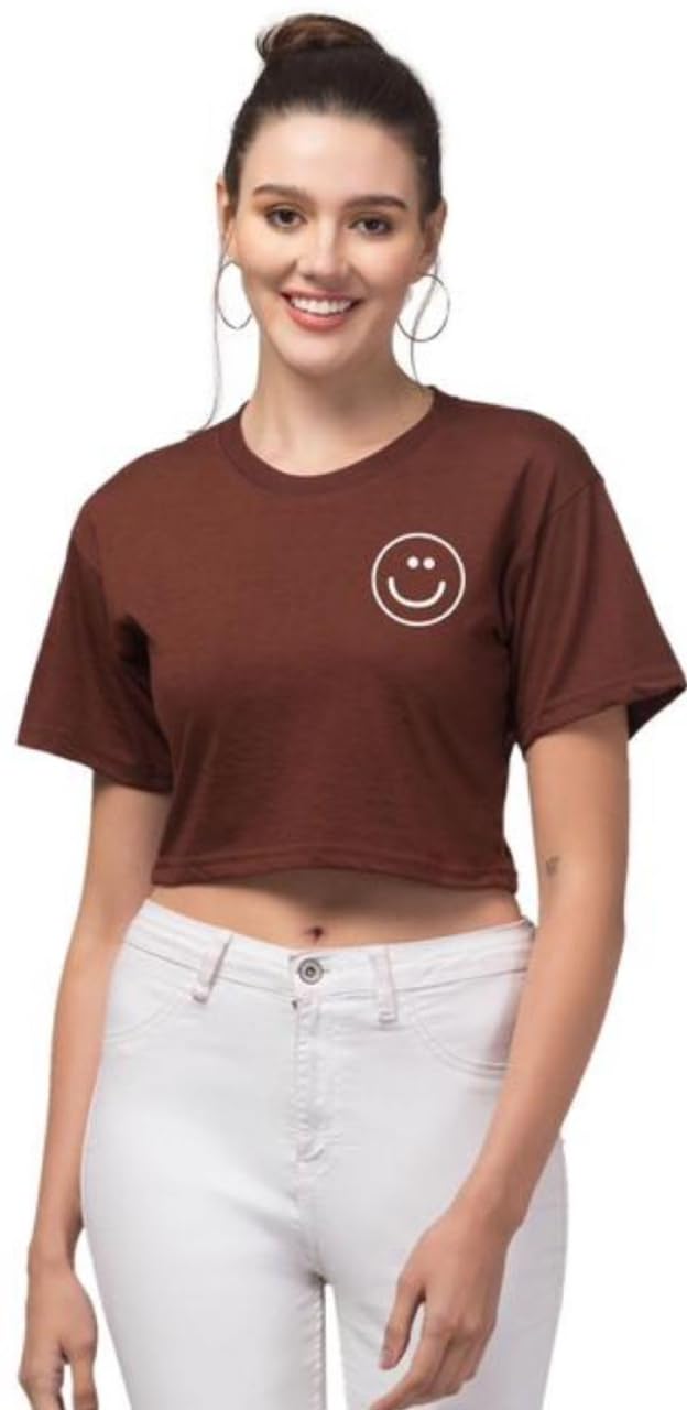 GenericBasic T-Shirt Women Short Sleeve Crew Neck With Smile Emoji