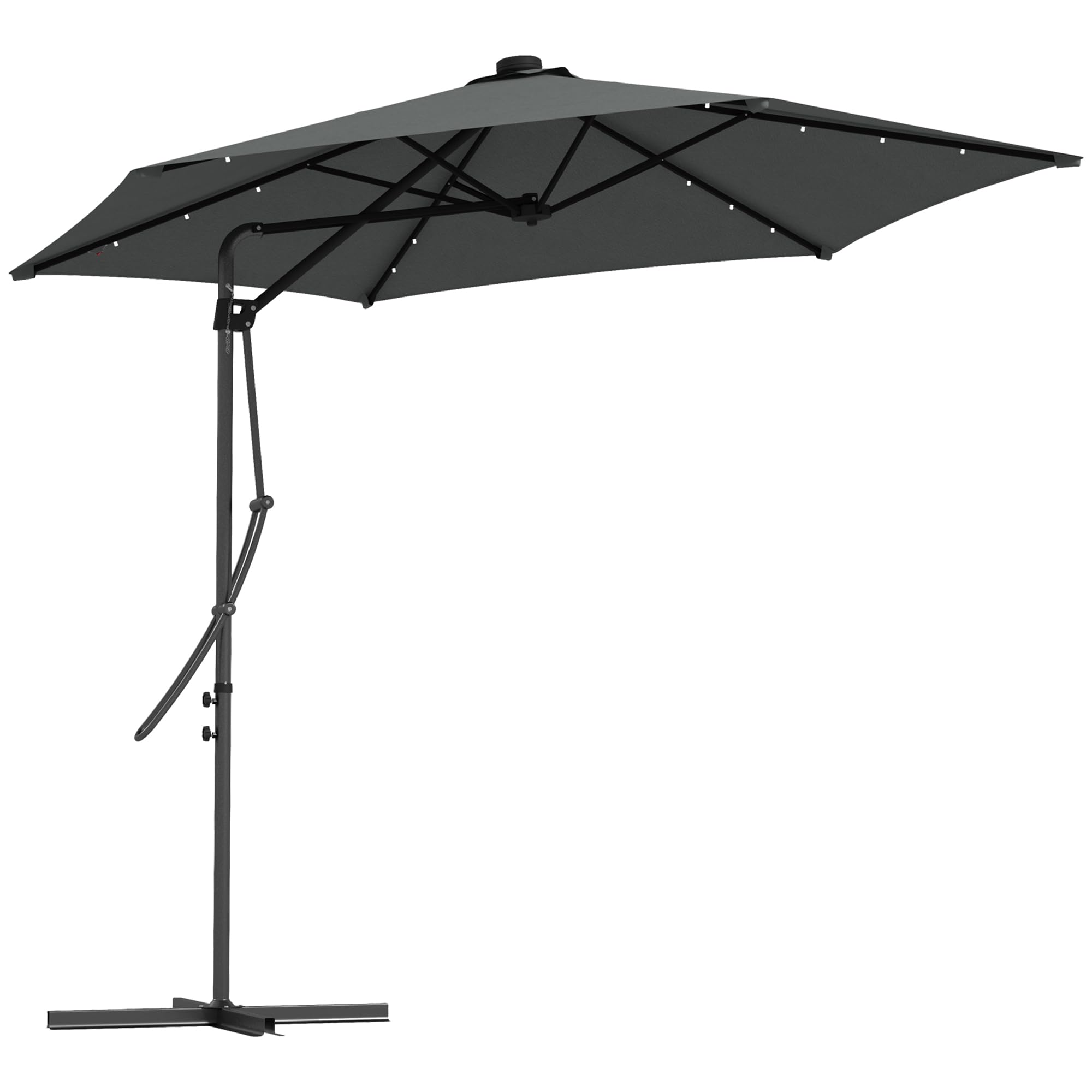 Outsunny Sombrilla Voladiza de 3 m con Luces LED Sombrilla de Jardín con Manivela y Base Cruzada Parasol Excéntrico para Exterior Patio Terraza Gris Oscuro