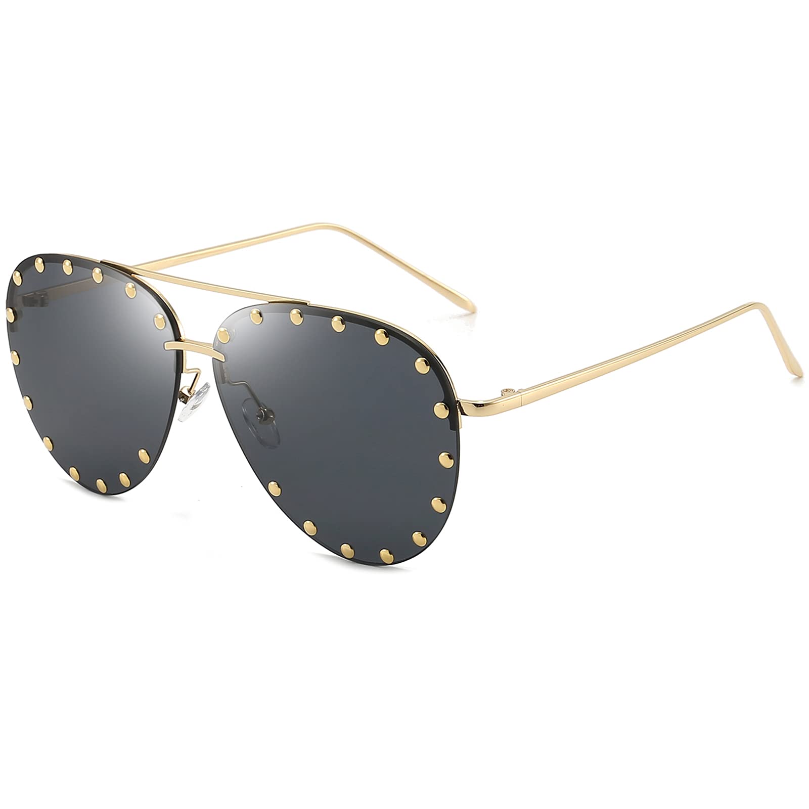 Dollger Studded Sunglasses for Women Fashion Studded Aviator Sunglasses Metal Frame UV 400