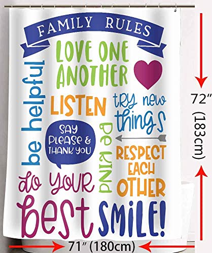 Sddser Family Rules Shower Curtain Educational Motivational And Inspirational Quotes Decor Bathroom Curtain For Kids, 72 X72 In Bathtub Showers Washable Fabric With 12 Hooks Ylqqsd303 #TOP2