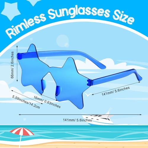 PLULON 15 Pairs Star Sunglasses Bulk Rimless Star Shape Sunglasses for Kids Star Glasses Bachelorette Party Sunglasses Star Party Favors for Women Kids Adult - Blue2