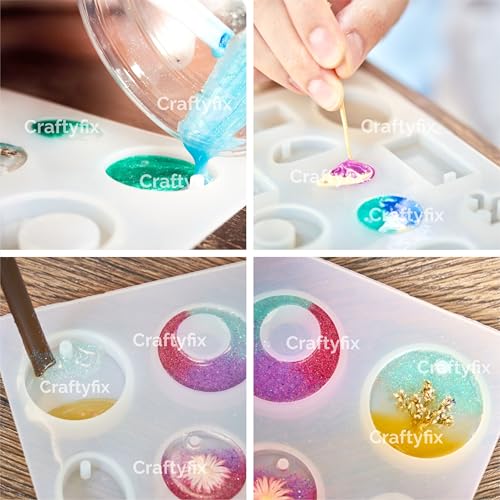 Image of Craftyfix DIY Resin Art Kit with 200 Gm Resin and 3 Keychain Earring Making Mould Kit with Glitter Mica and More, Multicolour