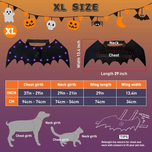 Spooky LED Bat Wings for Pets – 20 Lights, 4 Modes, Adjustable Fit for Cats & Dogs, Lightweight Halloween Costume with Long-Lasting Batteries XL - image 5