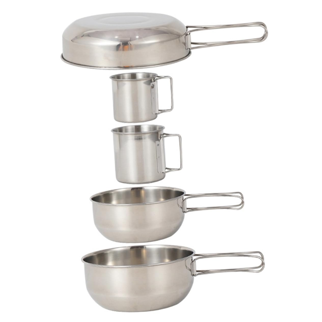 5pezzi Ciotola in Acciaio Inox da Campeggio Set di Stoviglie da Picnic Utensili da Cucina in Acciaio Inox per Barbecue Pesca Stoviglie in Durevoli e Facili da Pulire