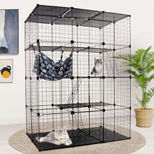 Kalolary Large Cat Cage, 4 Tier Cat Enclosures Indoor with Hammock DIY