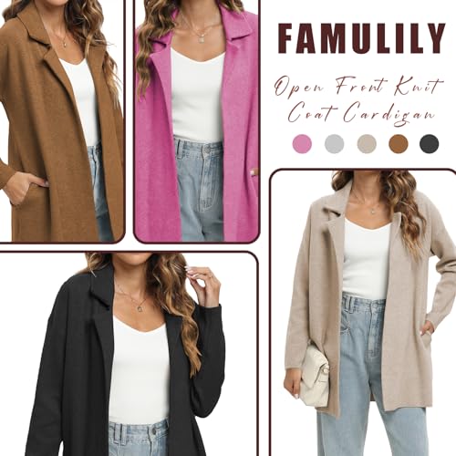 Famulily Cozy Coatigan for Women Casual Lapel Long Sleeve Midi Long Blazer Coat with Pockets4