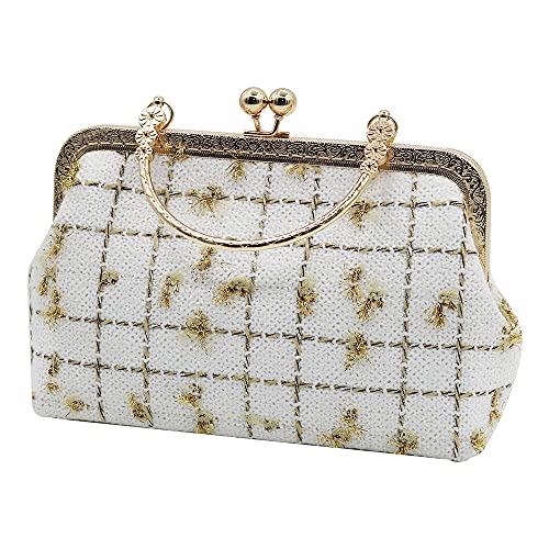 Damen-Handtasche aus Samt, mit Perlenkette, Abendtasche für Mädchen, Hochzeit, Party (Rosa), Weißes Karomuster Cover