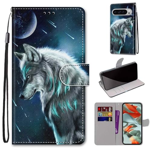 nancencen - Carcasa para Google Pixel 9 Pro XL (6.8') piel sintética Flip Case teléfono magnético silicona cartera de piel, lobo