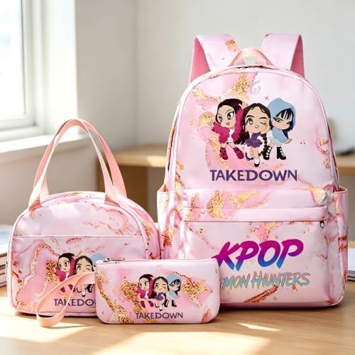 Conjunto de mochila elegante de anime 3 em 1, 43 cm de grande capacidade, ultraleve, impermeável, dobrável, design portátil para viagens
