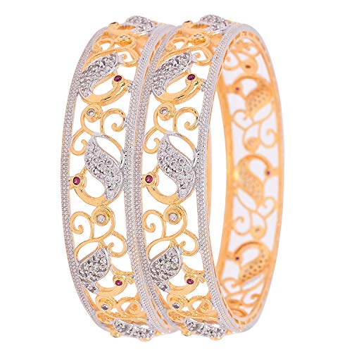 Ratnavali Jewels CZ Zirconia Gold Tone Peacock Indian Bollywood Wedding Bangles Kada Jewelry Women Bride