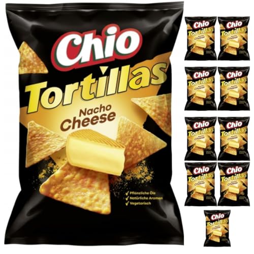 Chio Nacho Käse Chips - Tortillas Nacho Cheese 110 Gramm x 10 Stück mit Pufai