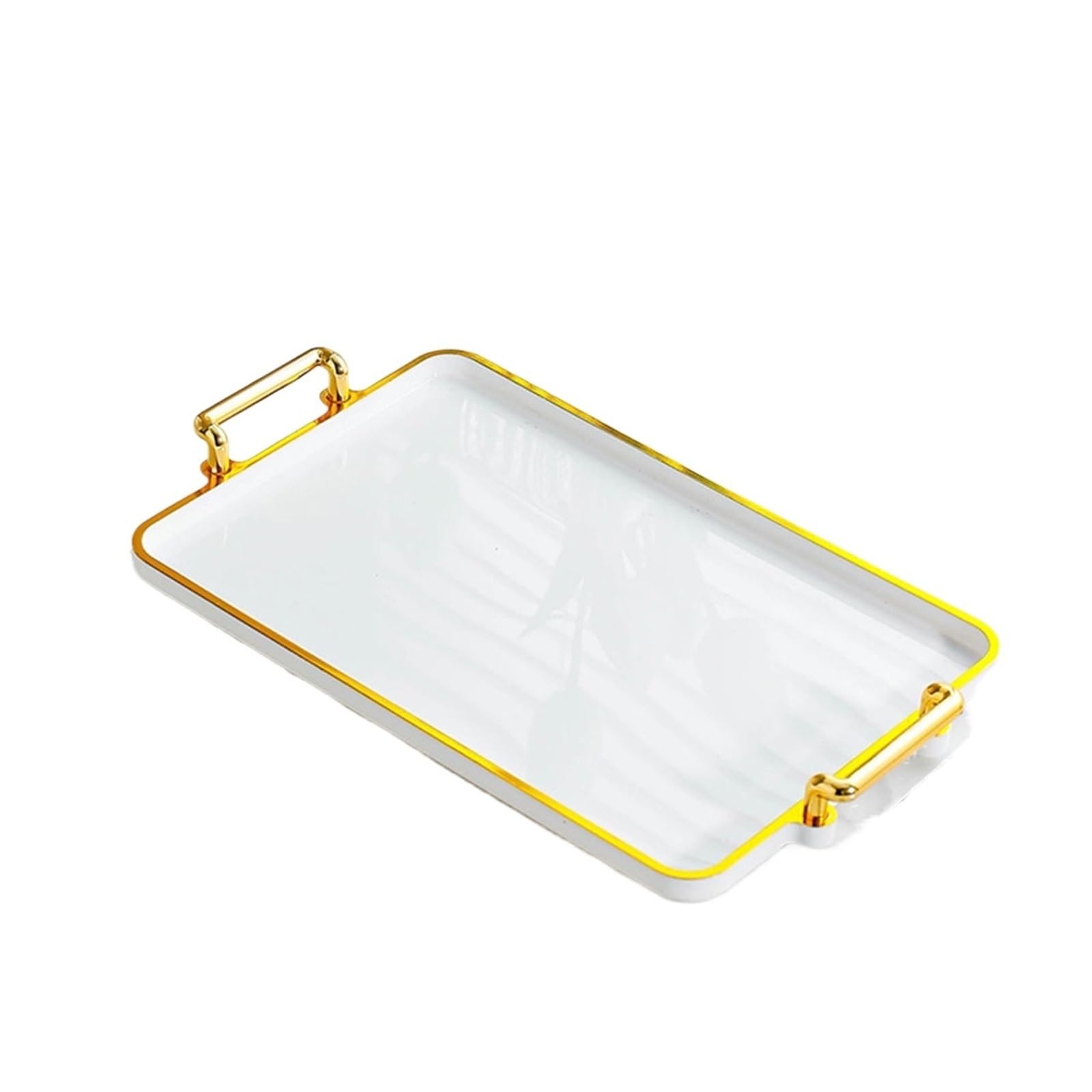 Bandeja para Servir con Asas, Bandeja para Comer, Almacenamiento de cosméticos, Centro de Mesa Rectangular, Bandeja para Comida (Borde Dorado Blanco)