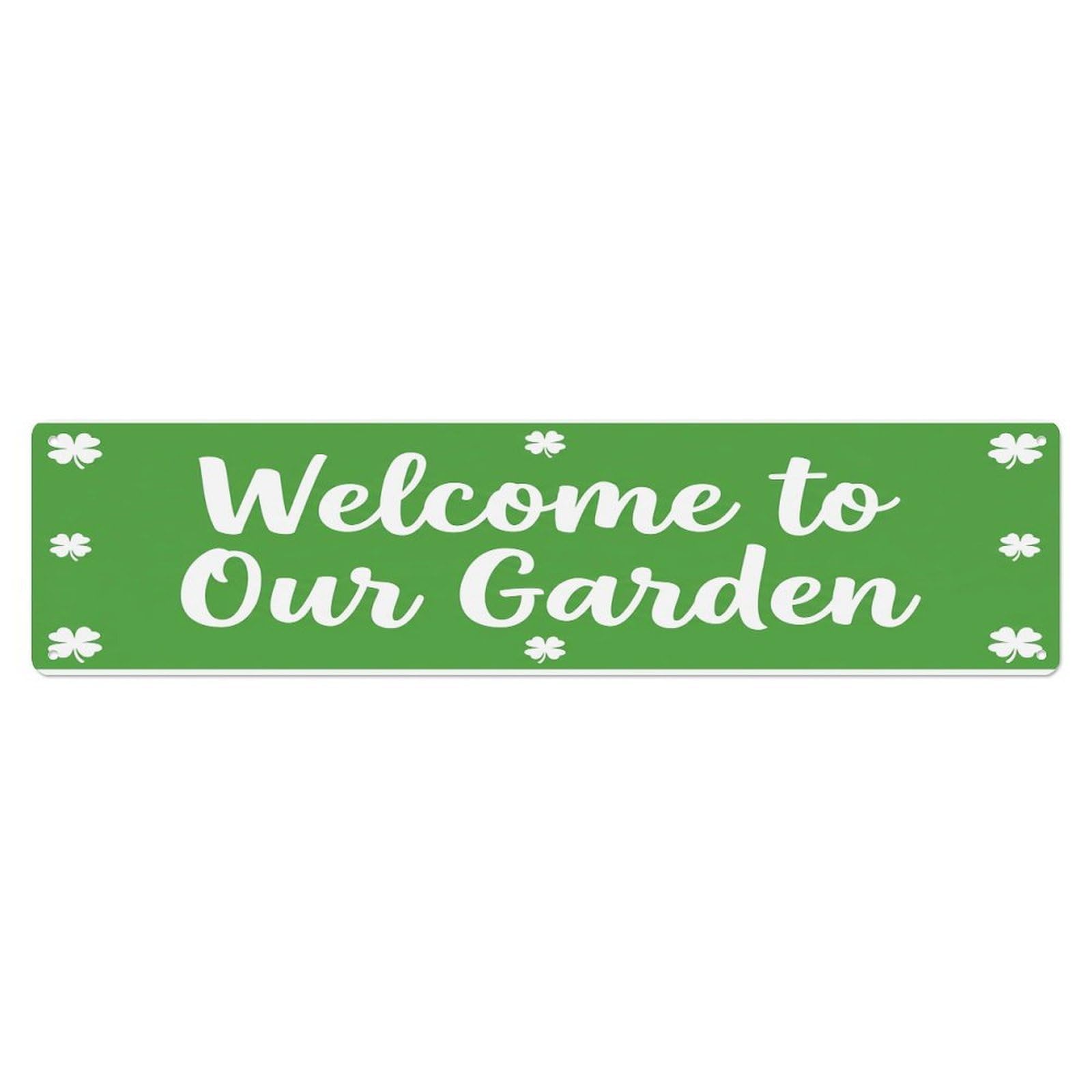 Vintage Welcome to Our Garden Clover Green Metal Tin Sign