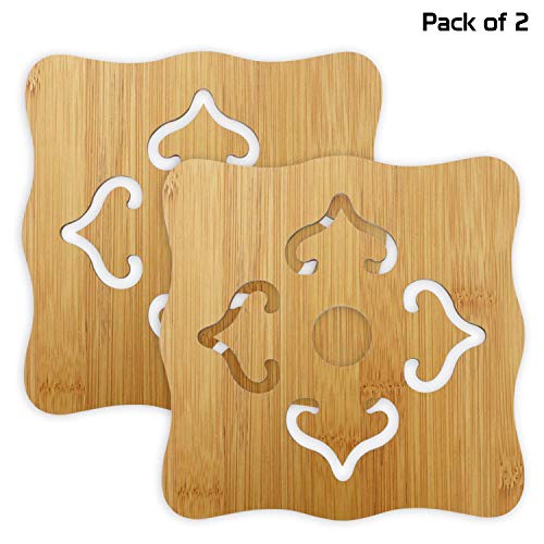 Image of HOKIPO Eco-Friendly Bamboo Wooden Coasters for Home Pan Pot Holder for Dining Table Heat Pad for Kitchen - Pack of 2 (AR2820-D3)