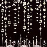 Champagne Gold 21st Birthday Decorations Number 21 Circle Dot Star Garland Metallic Streamer Banner Backdrop for Girls Boys Cheers to 21 Years Finally Legal Bday Happy 21st Anniversary Party Supplies