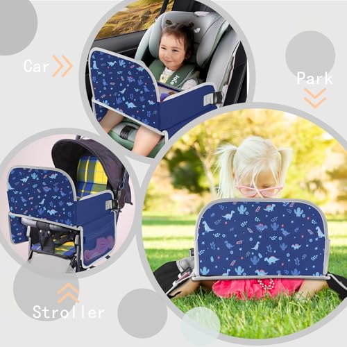 Image of MENZOKE Kids Travel Tray for Toddler Car Seat, Road Trip Essential Lap Tray | Toddler Gift for Boy Activities with Dry Erase Board, iPad Holder Stand, Cooler Cup Holder & Adjustable Strap, Dark Blue