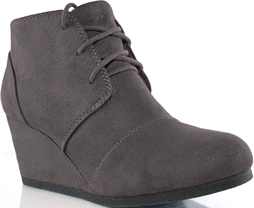 Marcorepublic Galaxy Wedge Boots For Women And Young Girls - Comfortable Ankle Boots For Women - Casual Shoes Booties With Lace Up Front - (Charcoal) - 6.5 #TOP1