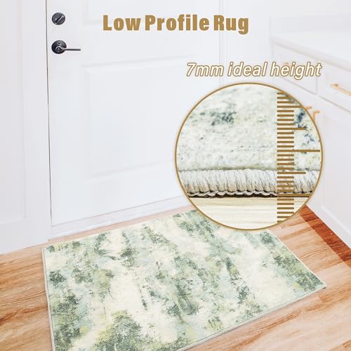 Carvapet 3 x 5 Rugs for Living Room, 36"x60" Green Modern Abstract Low Pile Carpet with Rubber Backing, Foldable, Non Slip Machine Washable (5 x 3 Feet Rectangular, Sage Green Area Rug)