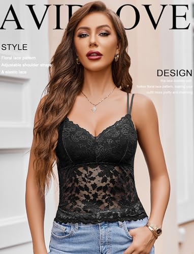 Avidlove Lace Bralette for Women V Neck Camisole Lingerie Spaghetti Strap Tube Slim Tank Top2