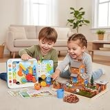 ROHSCE Brick and Mortar DIY House Building Kit + STEM Montessori Busy Board with Flash Cards, Gears, Animals & Alphabet Tablet for Kids 3-6, Creative Engineering and Learning Toys Set